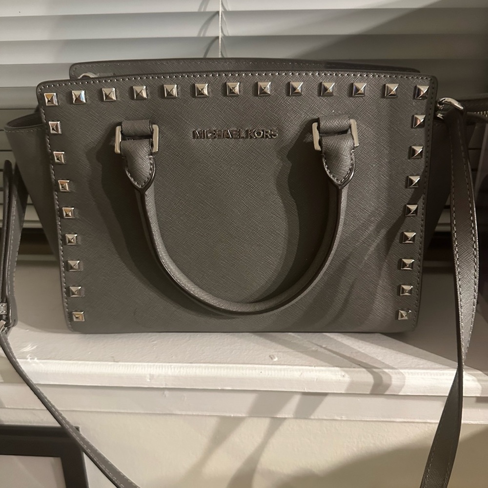 Michael Kors grey purse with silver studs